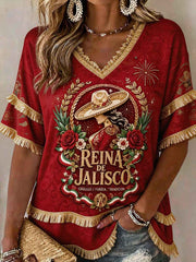 Women's Mexico Charro Pride Jalisco Printed Linen Tops