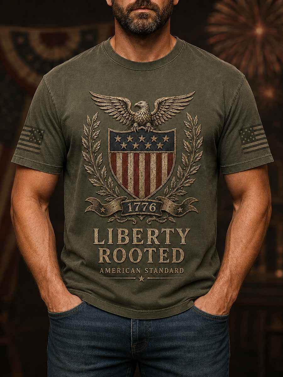 Men's Independence Day Veteran Print Casual Patriotic Tee gracestitchs