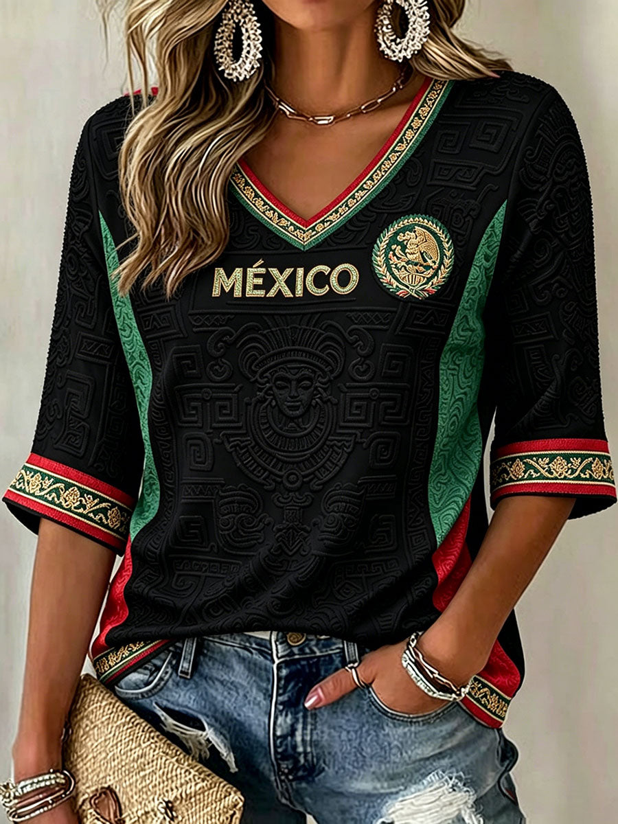 Women's Mexico Football Lover Art Printed T-shirt gracestitchs