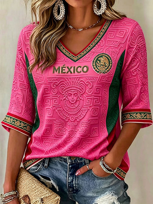 Women's Mexico Football Lover Art Printed T-shirt gracestitchs
