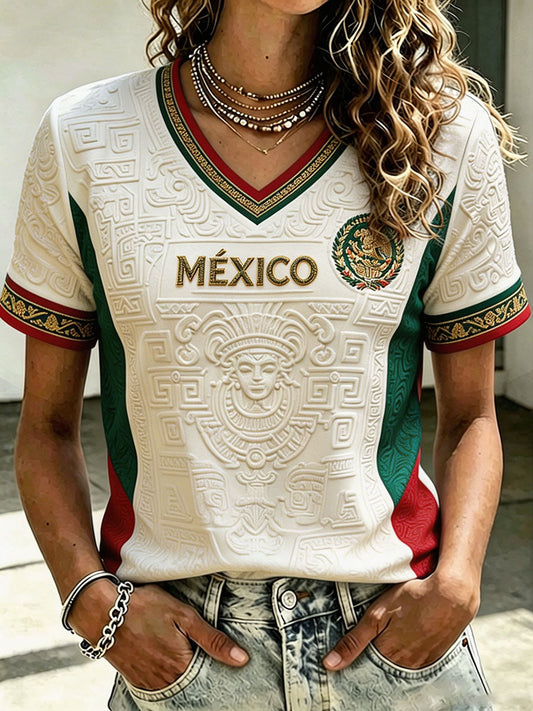 Women's Mexico Football Lover Art Printed T-shirt gracestitchs