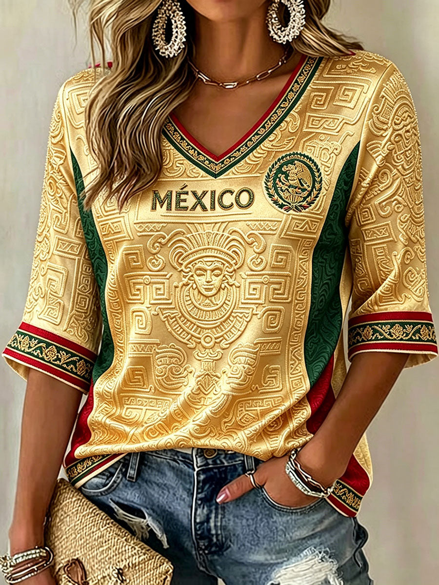 Women's Mexico Football Lover Art Printed T-shirt gracestitchs
