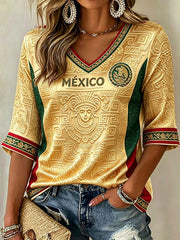 Women's Mexico Football Lover Art Printed T-shirt gracestitchs