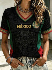 Women's Mexico Football Lover Art Printed T-shirt gracestitchs