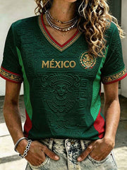 Women's Mexico Football Lover Art Printed T-shirt gracestitchs