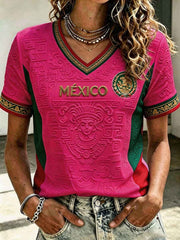 Women's Mexico Football Lover Art Printed T-shirt gracestitchs