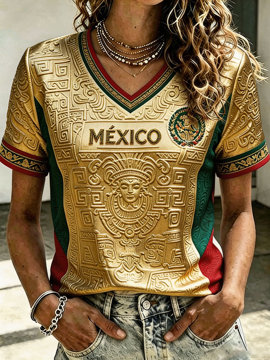 Women's Mexico Football Lover Art Printed T-shirt gracestitchs