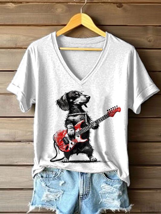 Women's Rock Dog Printed Casual T-Shirt gracestitchs