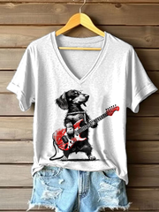 Women's Rock Dog Printed Casual T-Shirt gracestitchs
