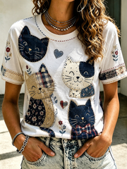 Women's Cat Printed short-sleeved T-shirt gracestitchs