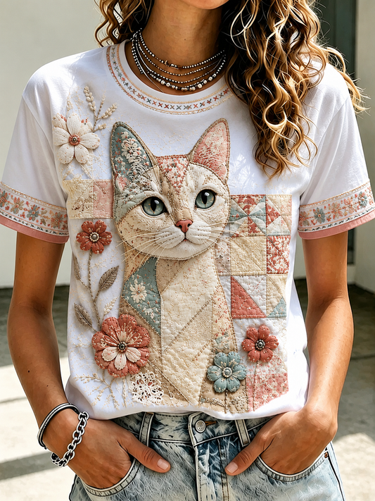 Women's Cat Printed short-sleeved T-shirt gracestitchs