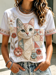 Women's Cat Printed short-sleeved T-shirt gracestitchs