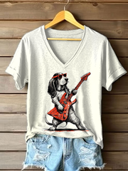 Women's Rock Dog Printed Casual T-Shirt gracestitchs