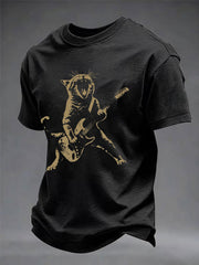 Men's Rock Cat Printed Casual T-Shirt gracestitchs