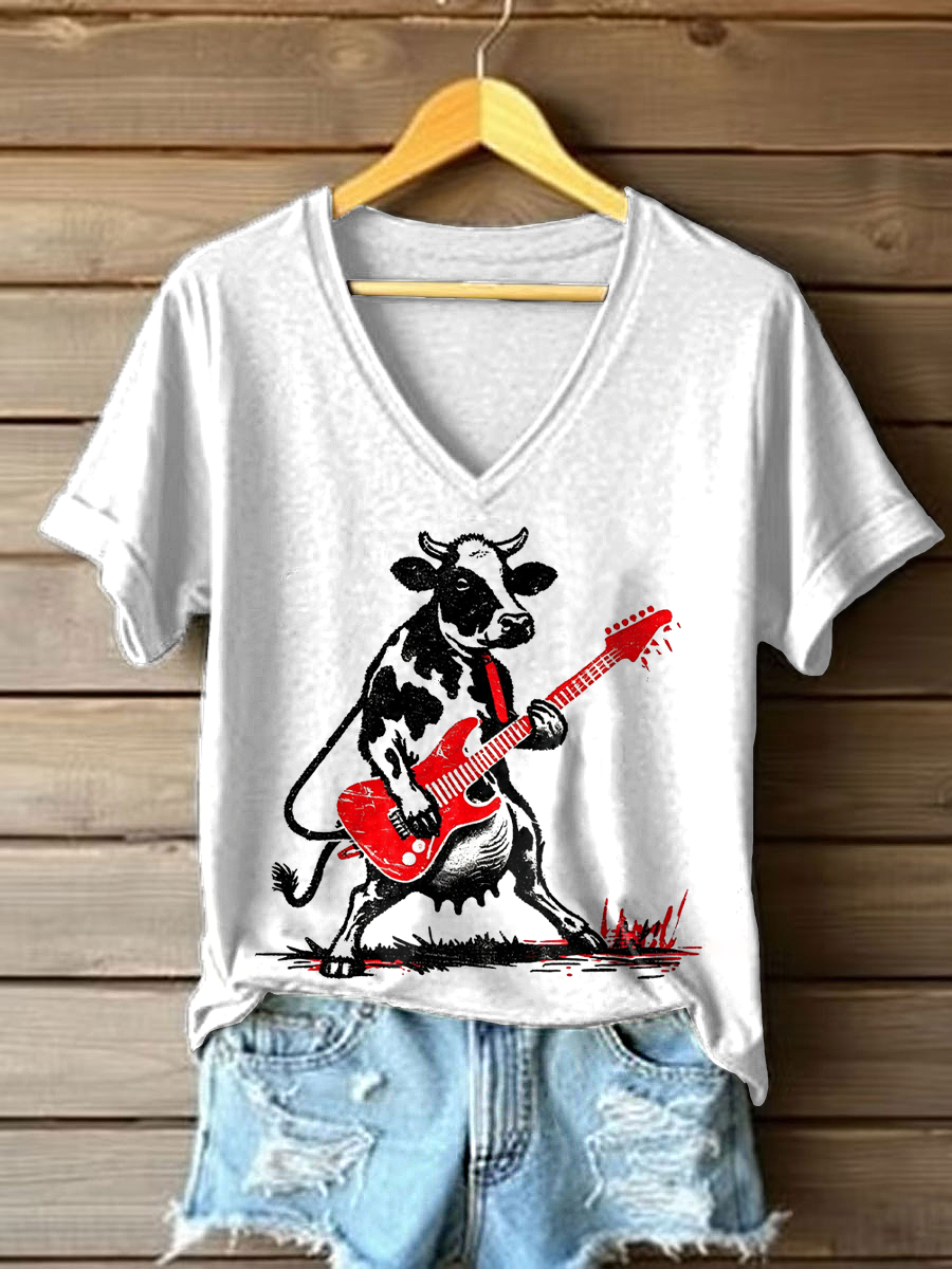 Women's Rock Cow Printed Casual T-Shirt gracestitchs