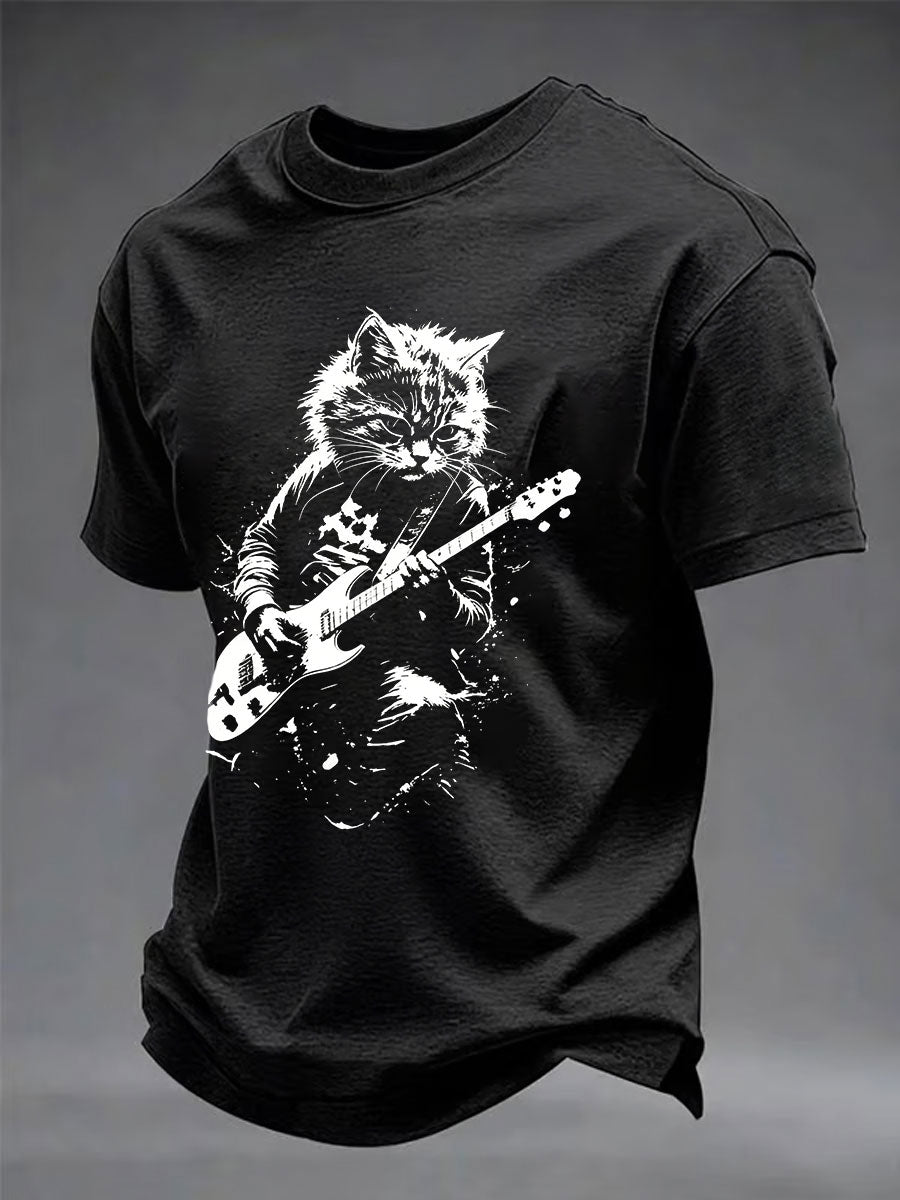 Men's Rock Cat Printed Casual T-Shirt gracestitchs