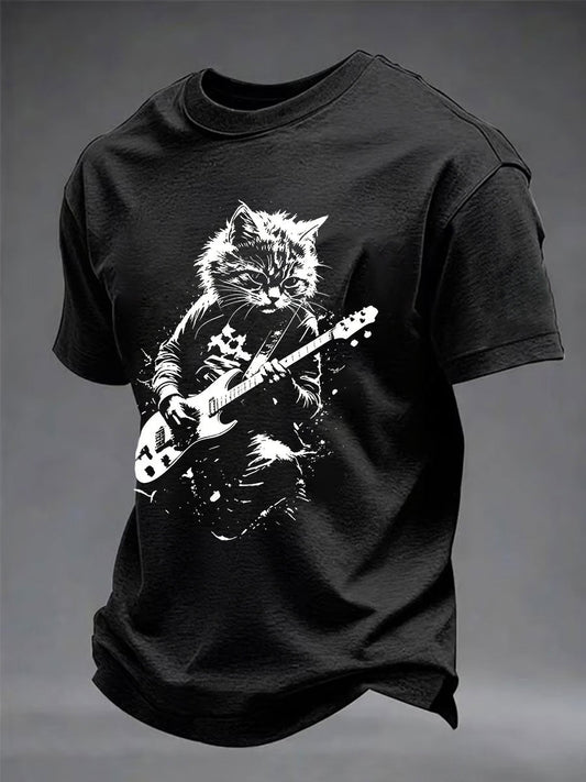 Men's Rock Cat Printed Casual T-Shirt gracestitchs