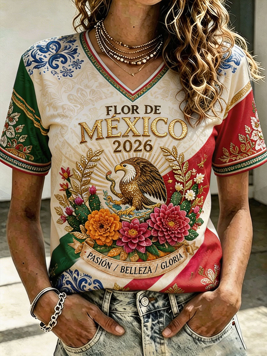 Women's Mexico Football Lover Art Printed T-shirt gracestitchs