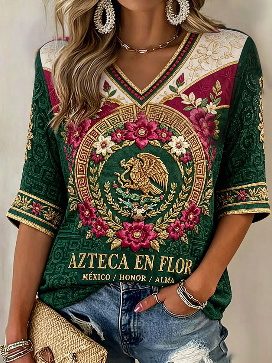 Women's Mexico Football Lover Art Printed Linen T-shirt gracestitchs