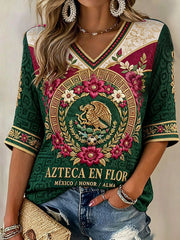 Women's Mexico Football Lover Art Printed Linen T-shirt gracestitchs