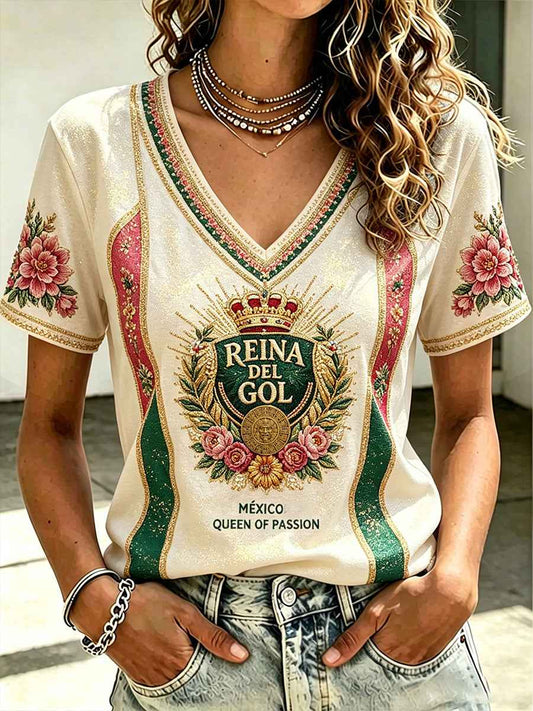 Women's Mexico Football Lover Art Printed T-shirt