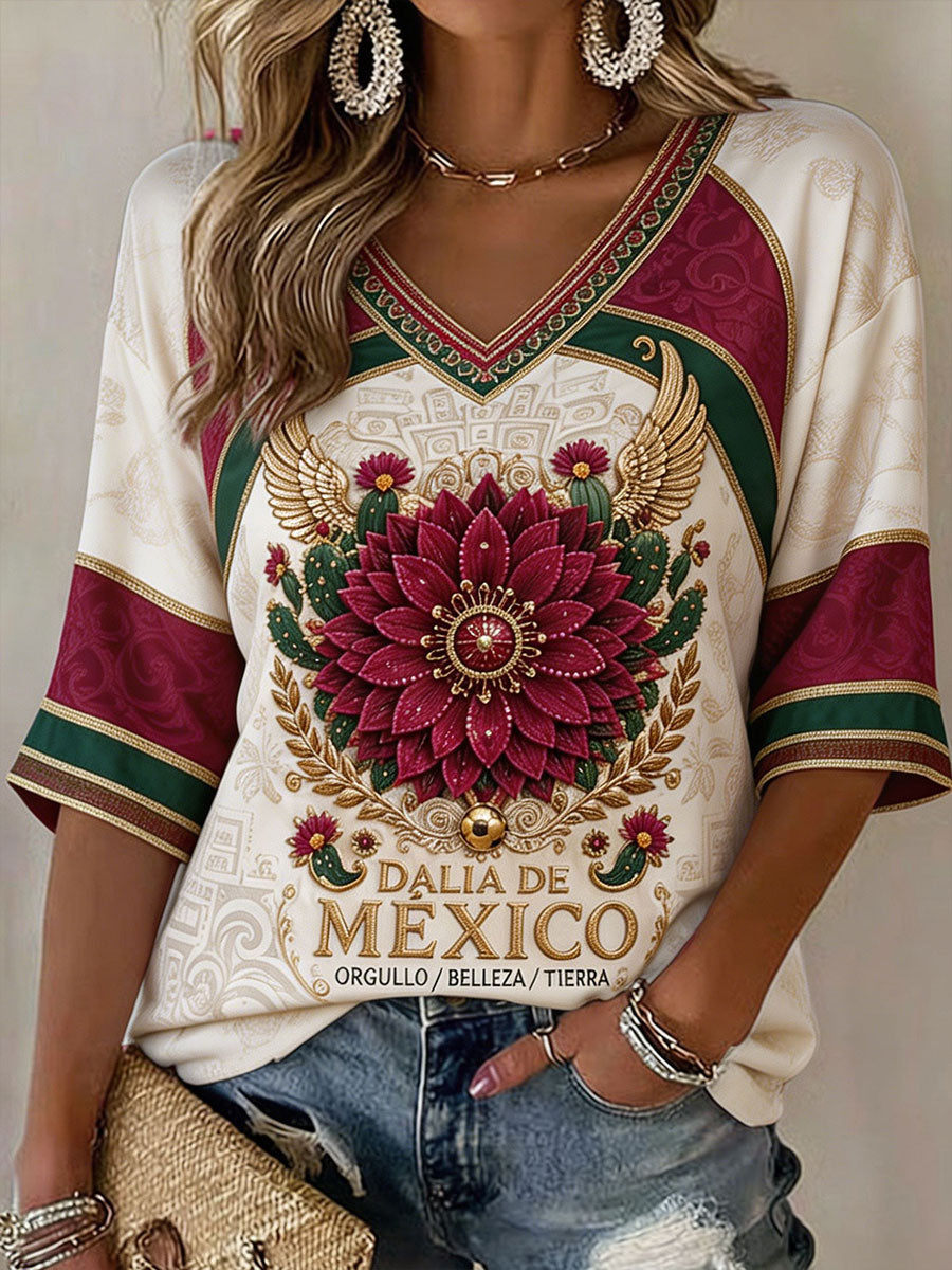 Women's Mexico Football Lover Art Printed Linen T-shirt gracestitchs