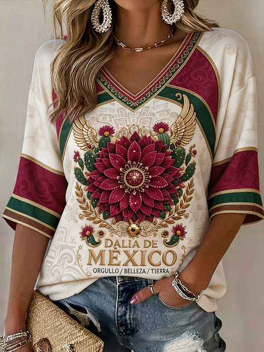 Women's Mexico Football Lover Art Printed Linen T-shirt