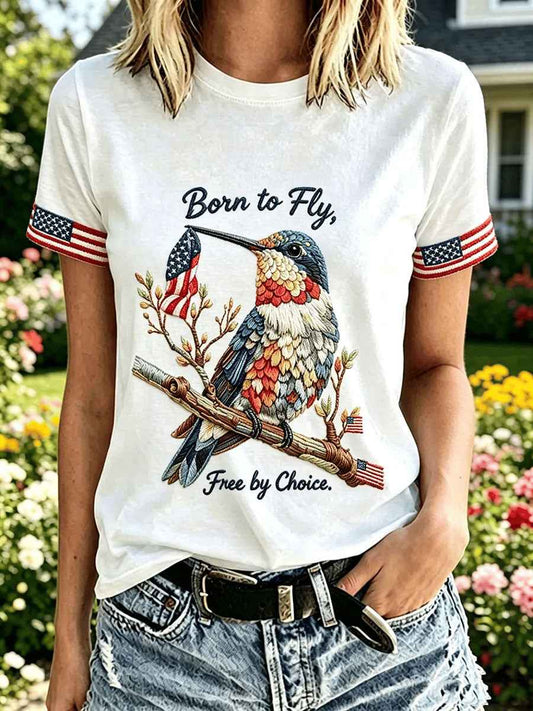 Women's Independence Day Hummingbird Short-sleeved T-shirt