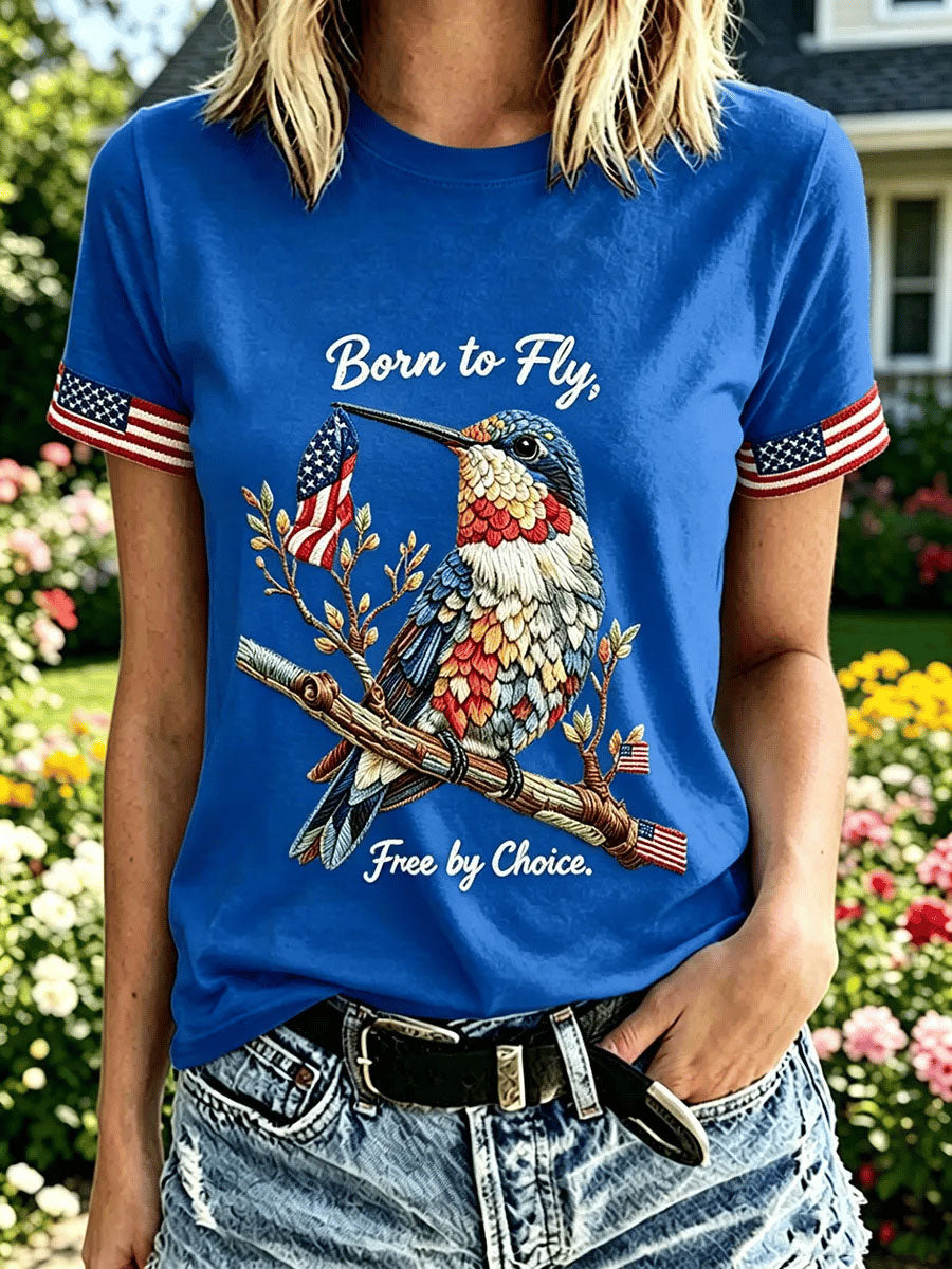 Women's Independence Day Hummingbird Short-sleeved T-shirt gracestitchs
