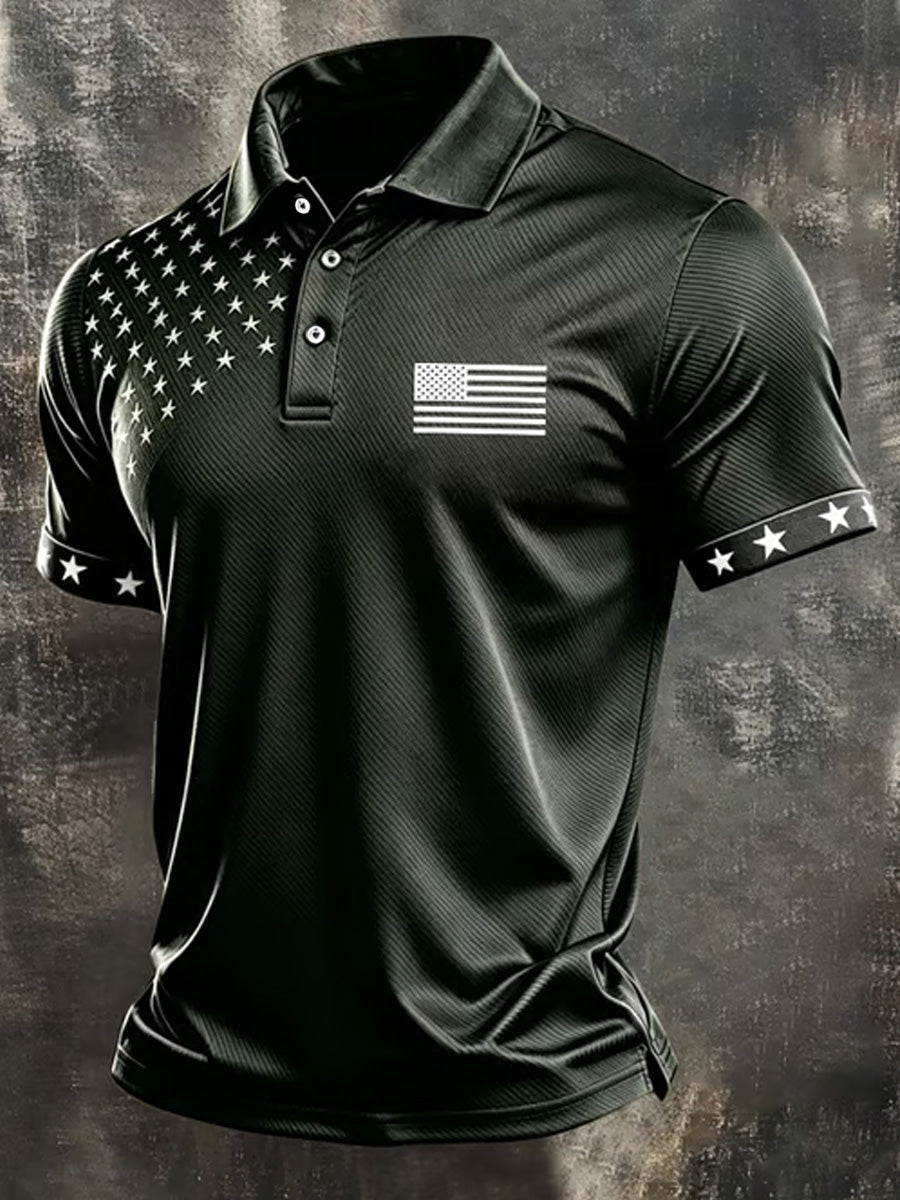Men's Independence Day USA Flag Print Casual Patriotic Polo gracestitchs