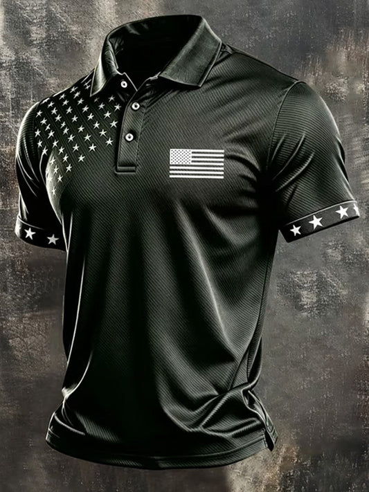 Men's Independence Day USA Flag Print Casual Patriotic Polo gracestitchs