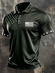 Men's Independence Day USA Flag Print Casual Patriotic Polo gracestitchs