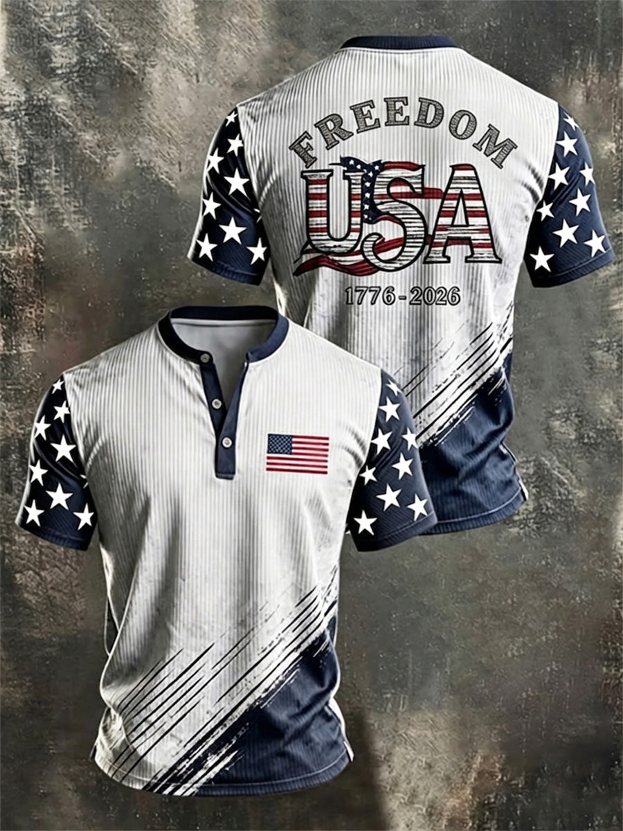 Men's Independence Day USA Flag Print Casual Patriotic Tee gracestitchs
