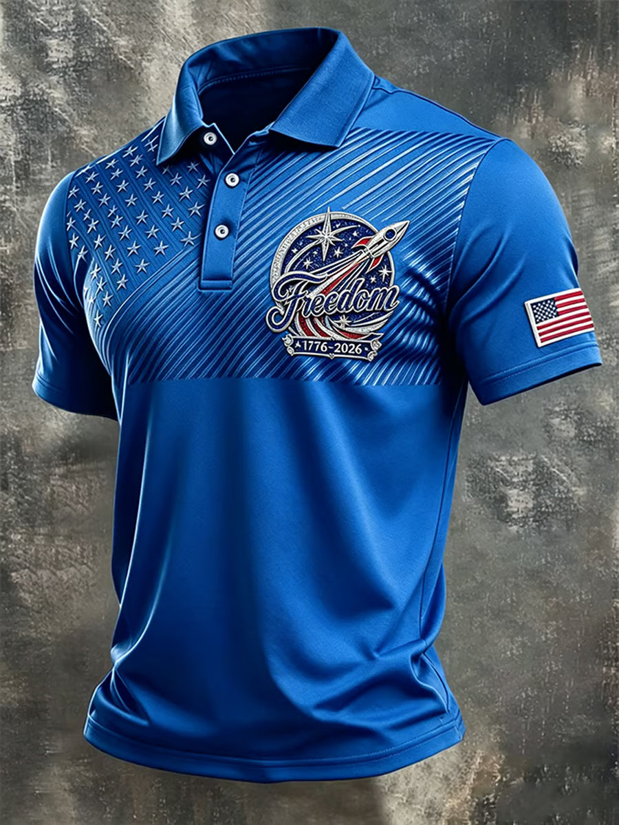Men's Independence Day Freedom Print Casual Patriotic Polo gracestitchs