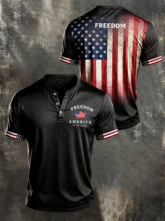 Men's Independence Day USA Flag Print Casual Patriotic Tee