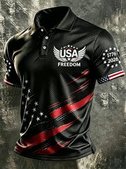 Men's Independence Day USA Flag Print Casual Patriotic Polo gracestitchs