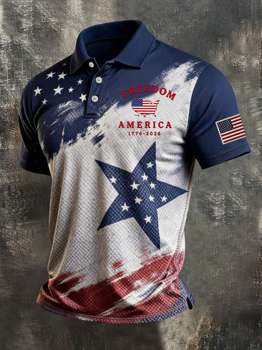 Men's Independence Day USA Flag Print Casual Patriotic Polo