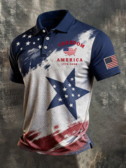 Men's Independence Day USA Flag Print Casual Patriotic Polo gracestitchs
