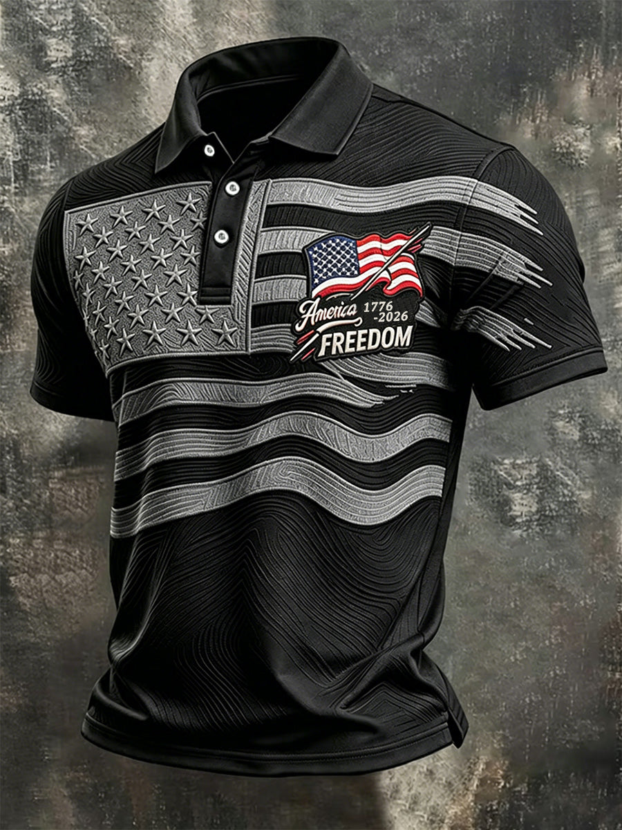 Men's Independence Day USA Flag Print Casual Patriotic Polo gracestitchs