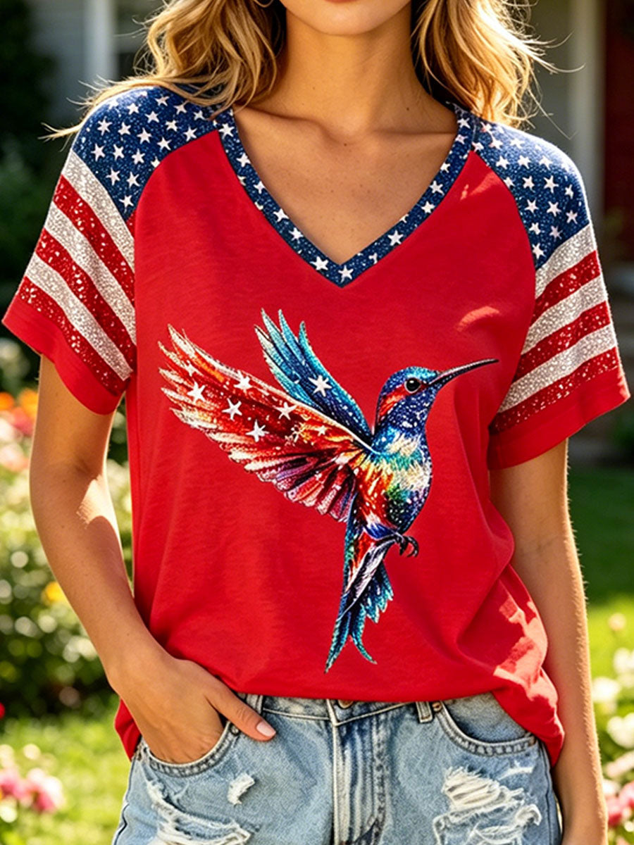 Women's Independence Day Hummingbird T-shirt gracestitchs