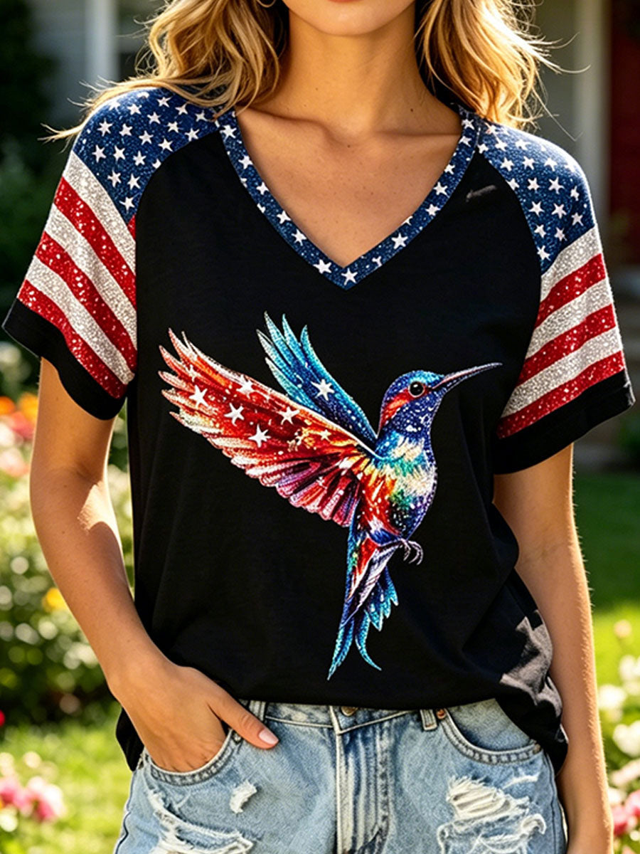 Women's Independence Day Hummingbird T-shirt gracestitchs