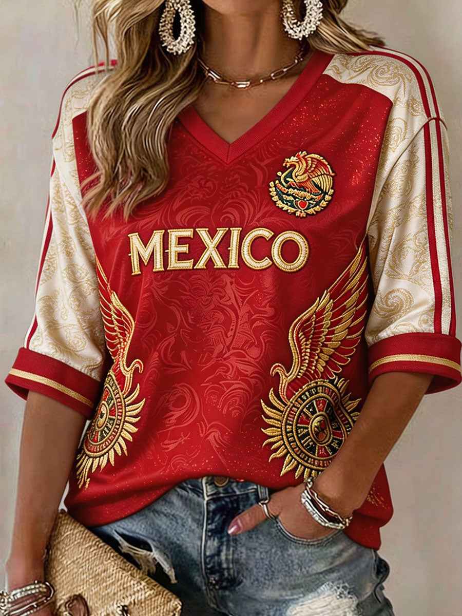 Women's Mexico Football Lover Art Printed T-shirt