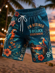 Men's I'm Retired It's 5 O'clock Everywhere Parrot Print Casual Shorts