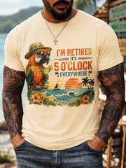 Men's I'm Retired It's 5 O'clock Everywhere Parrot Print Casual Tee