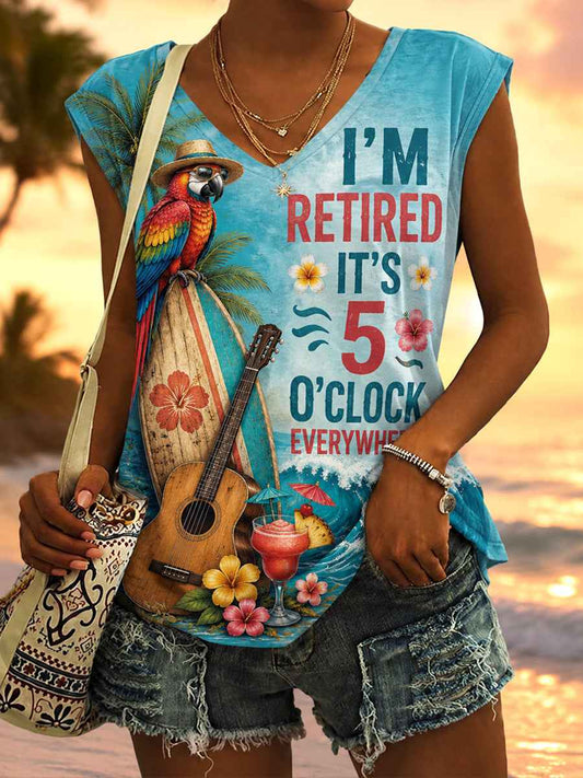 Women's I'm Retired It's 5 O'clock Everywhere Parrot Print Casual Vest