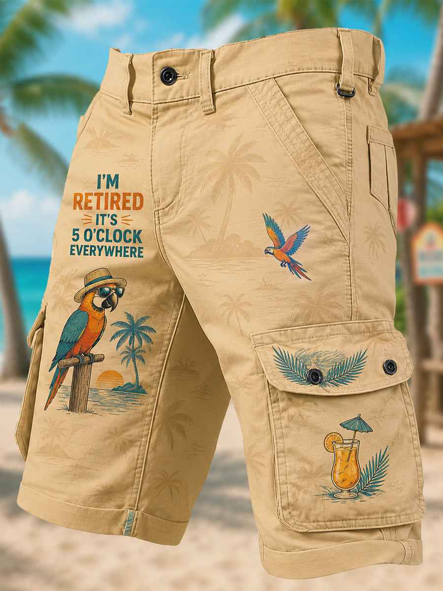 Men's I'm Retired It's 5 O'clock Everywhere Parrot Print Casual Shorts