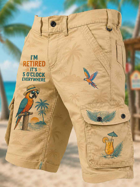 Men's I'm Retired It's 5 O'clock Everywhere Parrot Print Casual Shorts