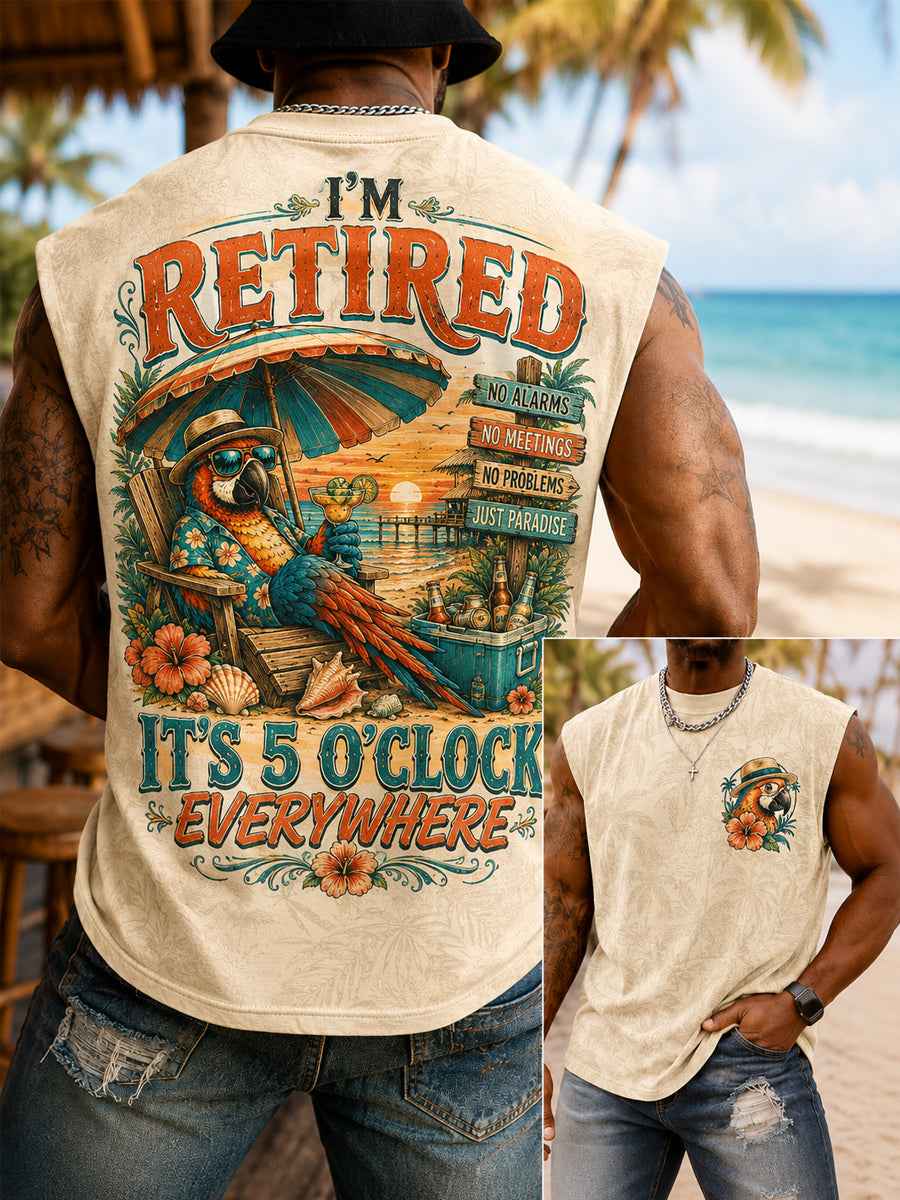 Men's I'm Retired It's 5 O'clock Everywhere Parrot Print Casual Vest