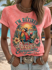 Women's I'm Retired It's 5 O'clock Everywhere Parrot Print Casual Tee
