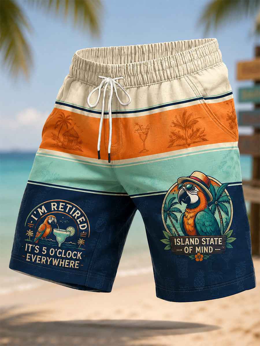 Men's I'm Retired It's 5 O'clock Everywhere Parrot Print Casual Shorts